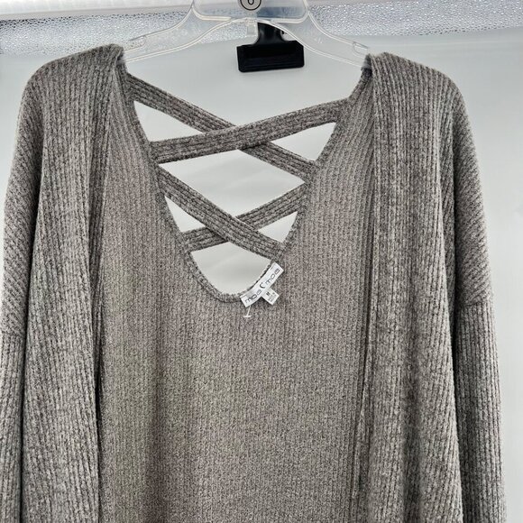 Moa Moa Women's Ribbed Crisscross Back Cardigan Gray Size Medium - Picture 2 of 9